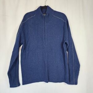 Royal Robbins 1/4 Zip Men's Pullover Long Sleeve Sweater Blue Sz XXL Wool Blend